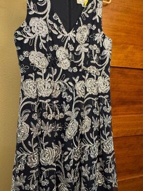 SD Collection Navy Blue Dress with Silver Embroidery